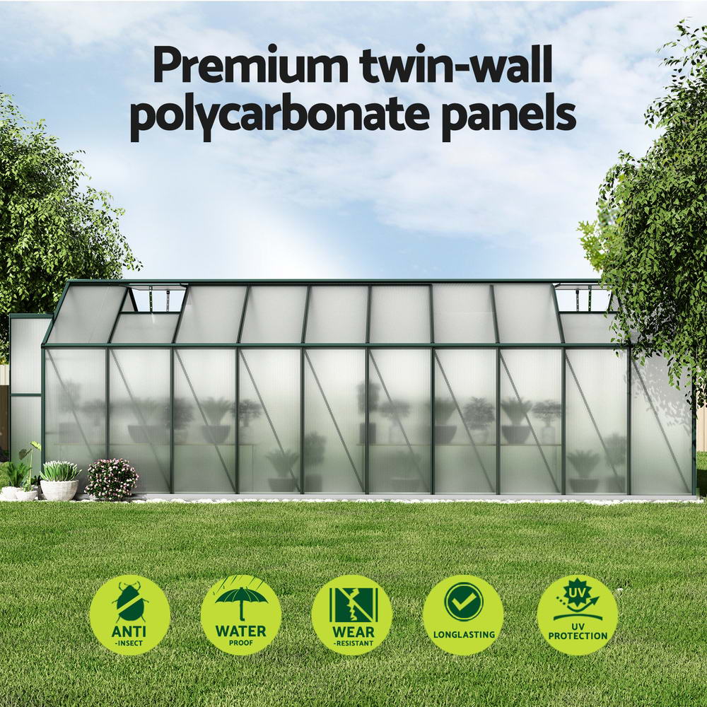Green Fingers Greenhouse 6.3x2.44x2.1M Aluminium Polycarbonate Green House Garden Shed-Home & Garden > Green Houses-PEROZ Accessories