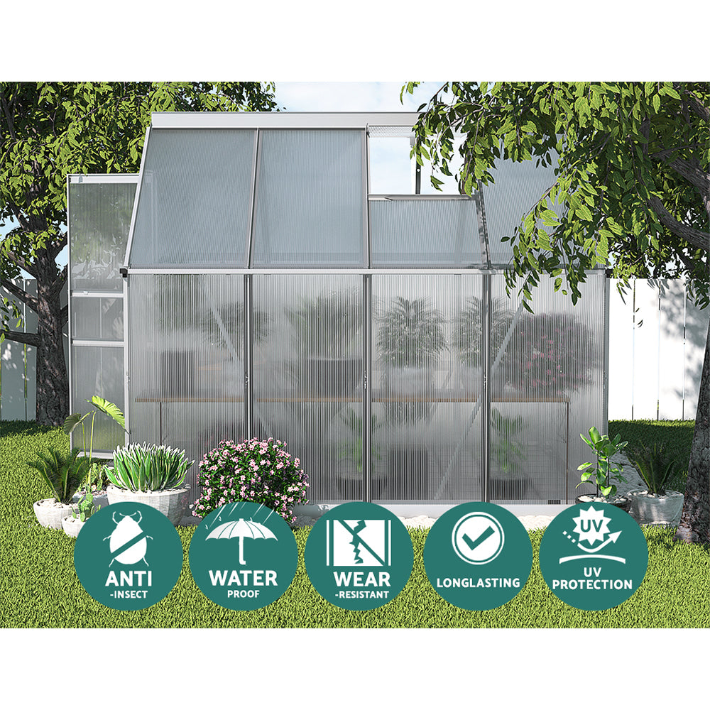 Green Fingers Greenhouse 2.42x1.9x1.95M Aluminium Polycarbonate Green House Garden Shed-Home & Garden > Green Houses-PEROZ Accessories