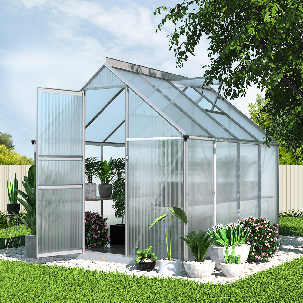 Green Fingers Greenhouse 2.42x1.9x1.95M Aluminium Polycarbonate Green House Garden Shed-Home & Garden > Green Houses-PEROZ Accessories
