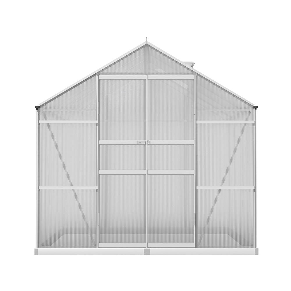 Green Fingers Greenhouse 2.42x2.5x2.26M Aluminium Double Doors Green House Garden Shed-Home & Garden > Green Houses-PEROZ Accessories