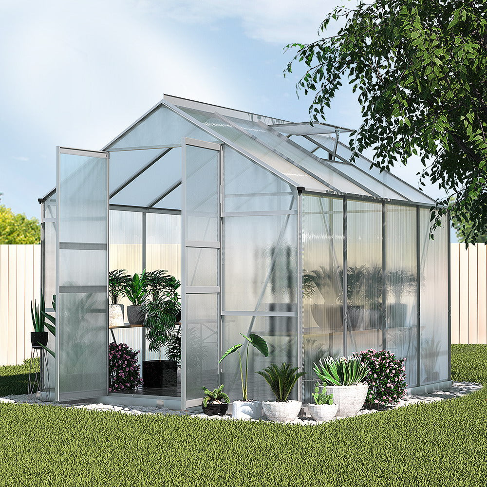Green Fingers Greenhouse 2.42x2.5x2.26M Aluminium Double Doors Green House Garden Shed-Home & Garden > Green Houses-PEROZ Accessories