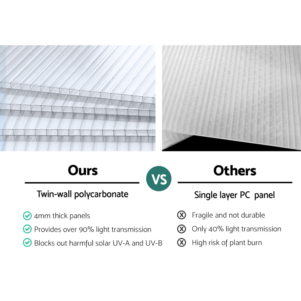 Green Fingers Greenhouse 3x2.5x1.95M Aluminium Polycarbonate Green House Garden Shed-Home & Garden > Green Houses-PEROZ Accessories