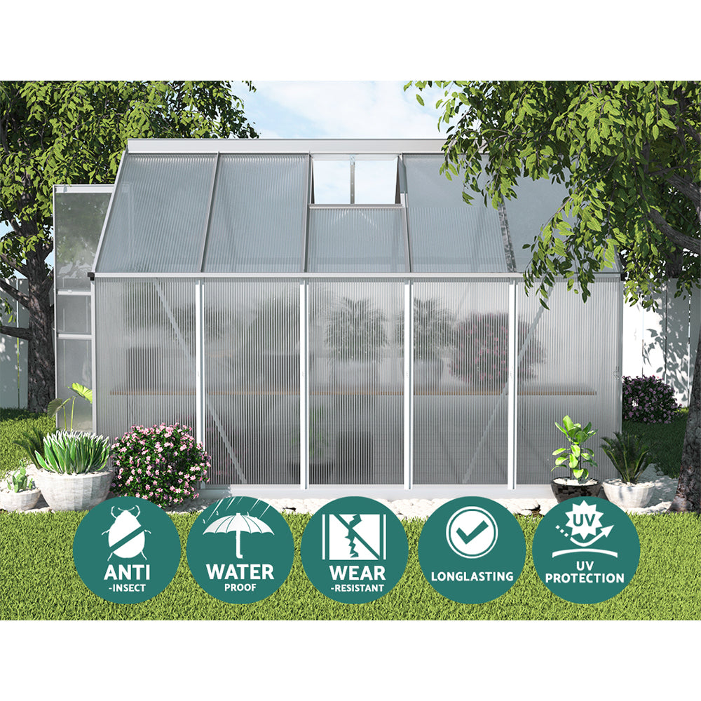 Green Fingers Greenhouse 3x2.5x2.26M Double Doors Aluminium Green House Garden Shed-Home & Garden > Green Houses-PEROZ Accessories