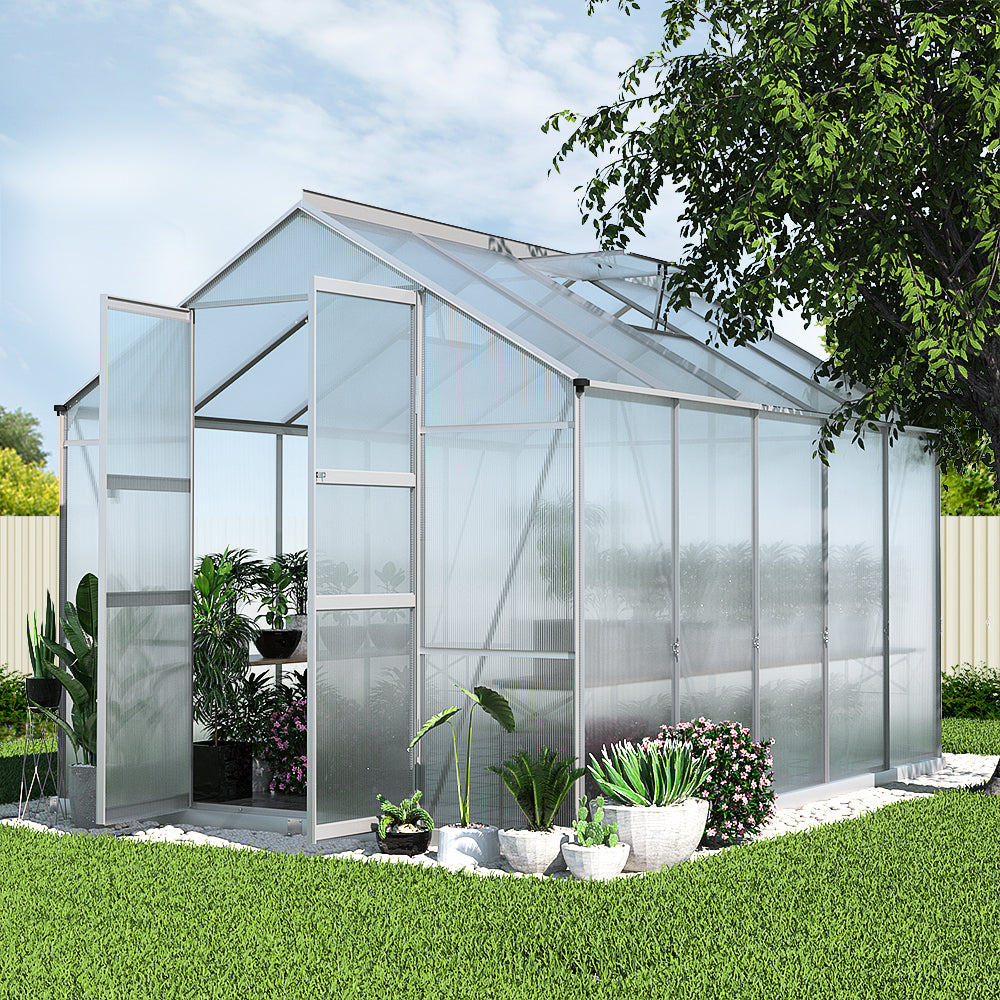 Green Fingers Greenhouse 3x2.5x2.26M Double Doors Aluminium Green House Garden Shed-Home & Garden > Green Houses-PEROZ Accessories