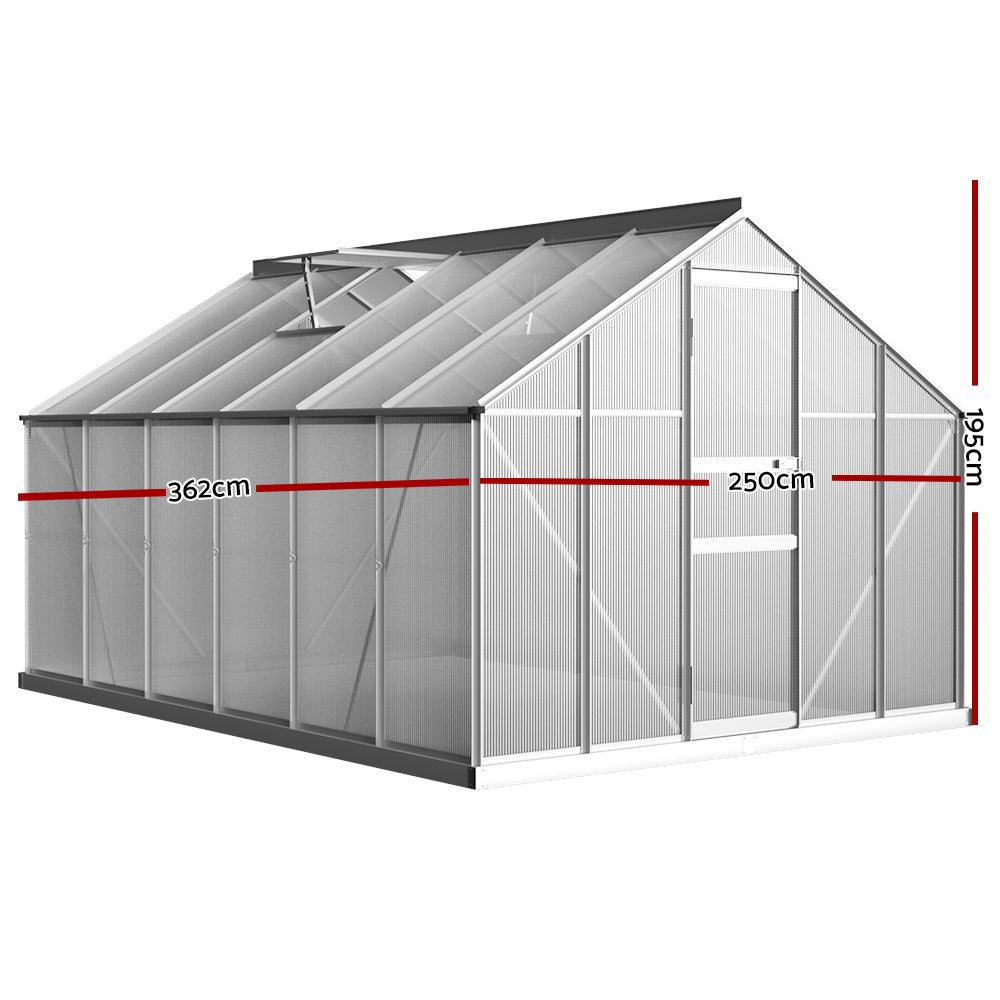Green Fingers Greenhouse 3.6x2.5x1.95M Aluminium Polycarbonate Green House Garden Shed-Home & Garden > Green Houses-PEROZ Accessories