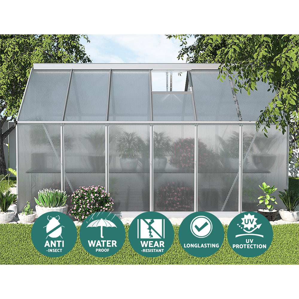 Green Fingers Greenhouse 3.6x2.5x1.95M Aluminium Polycarbonate Green House Garden Shed-Home & Garden > Green Houses-PEROZ Accessories