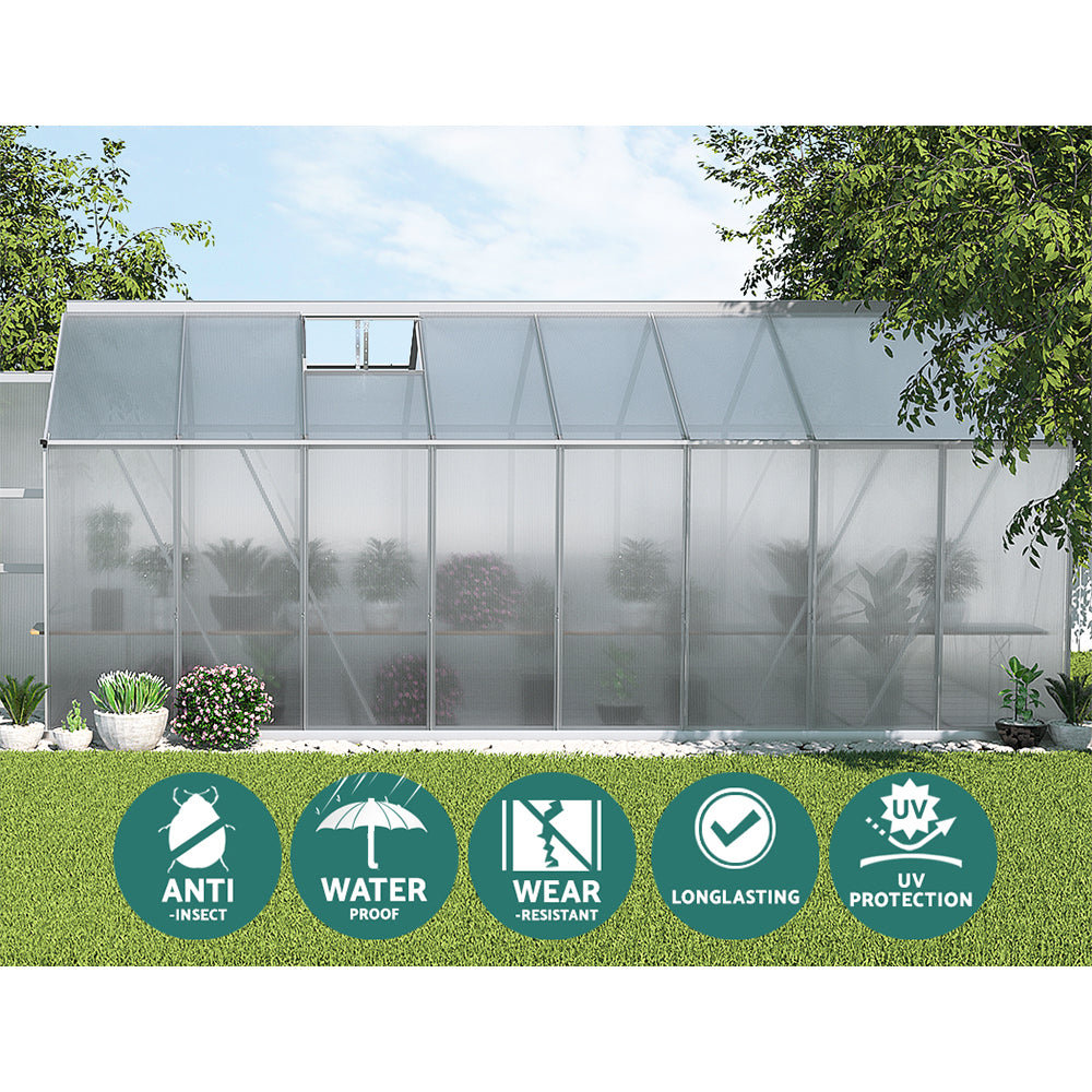 Green Fingers Greenhouse 4.7x2.5x2.26M Double Doors Aluminium Green House Garden Shed-Home & Garden > Green Houses-PEROZ Accessories