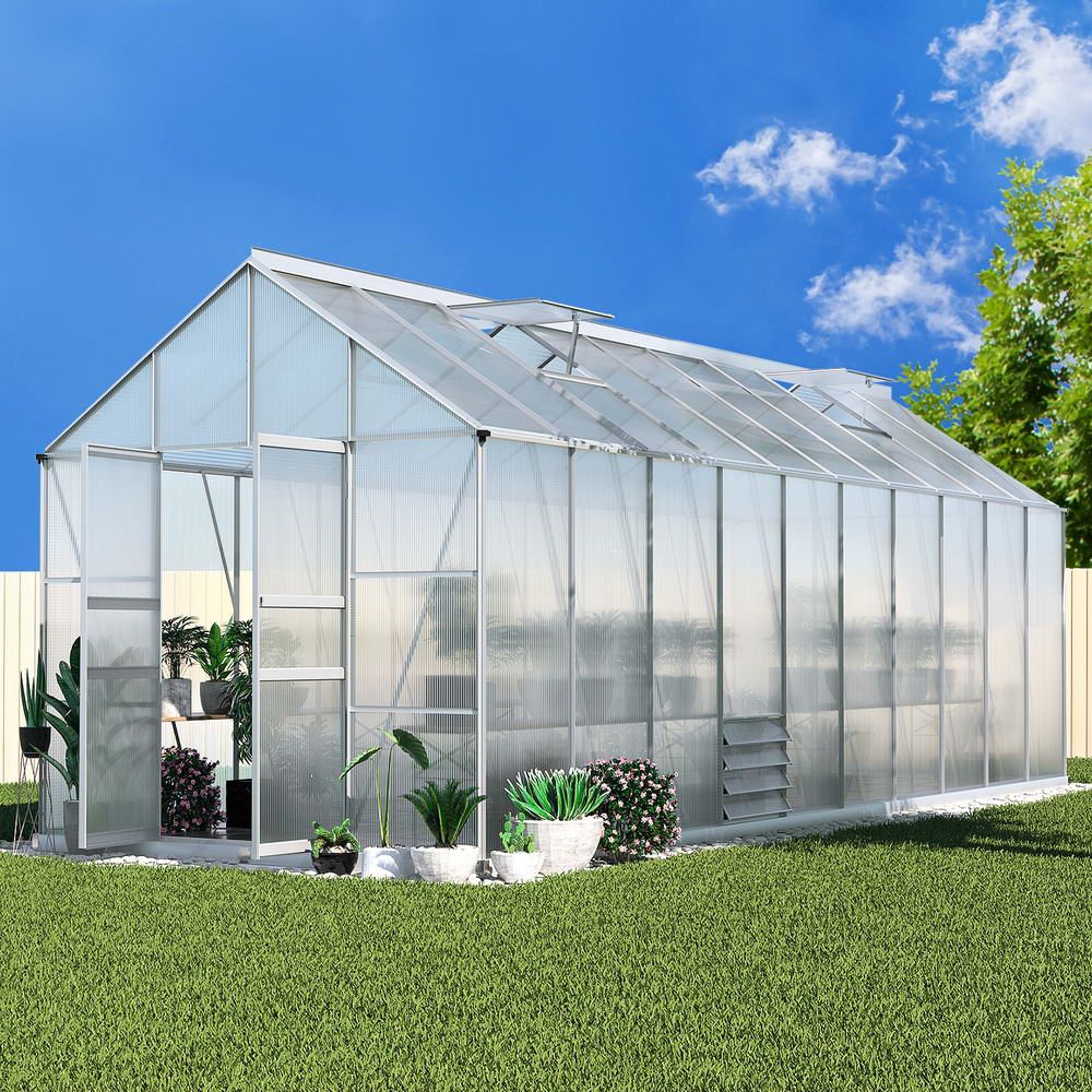Green Fingers Greenhouse 6.03x2.44x2.68M Double Doors Aluminium Green House Garden Shed-Home & Garden > Green Houses-PEROZ Accessories