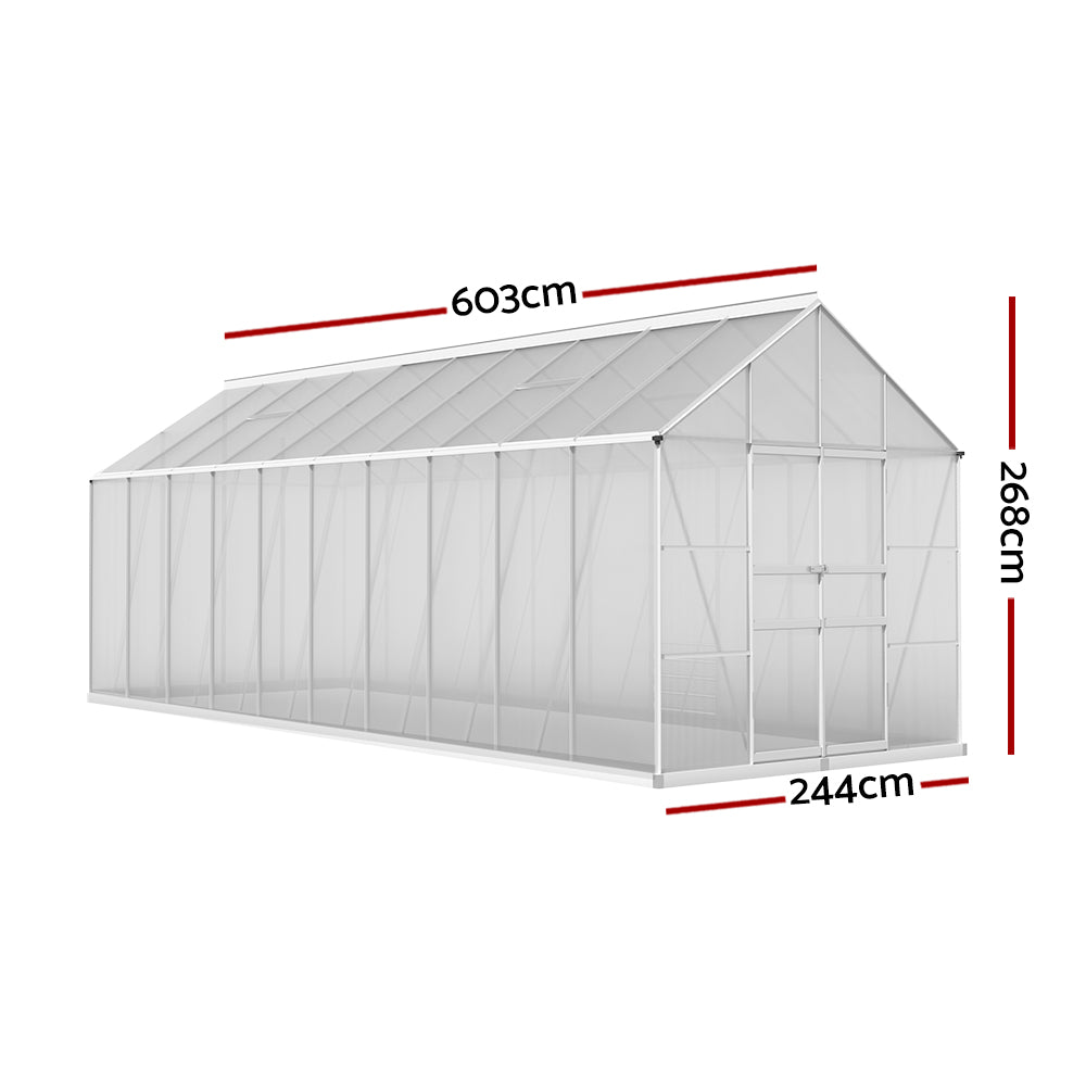 Green Fingers Greenhouse 6.03x2.44x2.68M Double Doors Aluminium Green House Garden Shed-Home & Garden > Green Houses-PEROZ Accessories