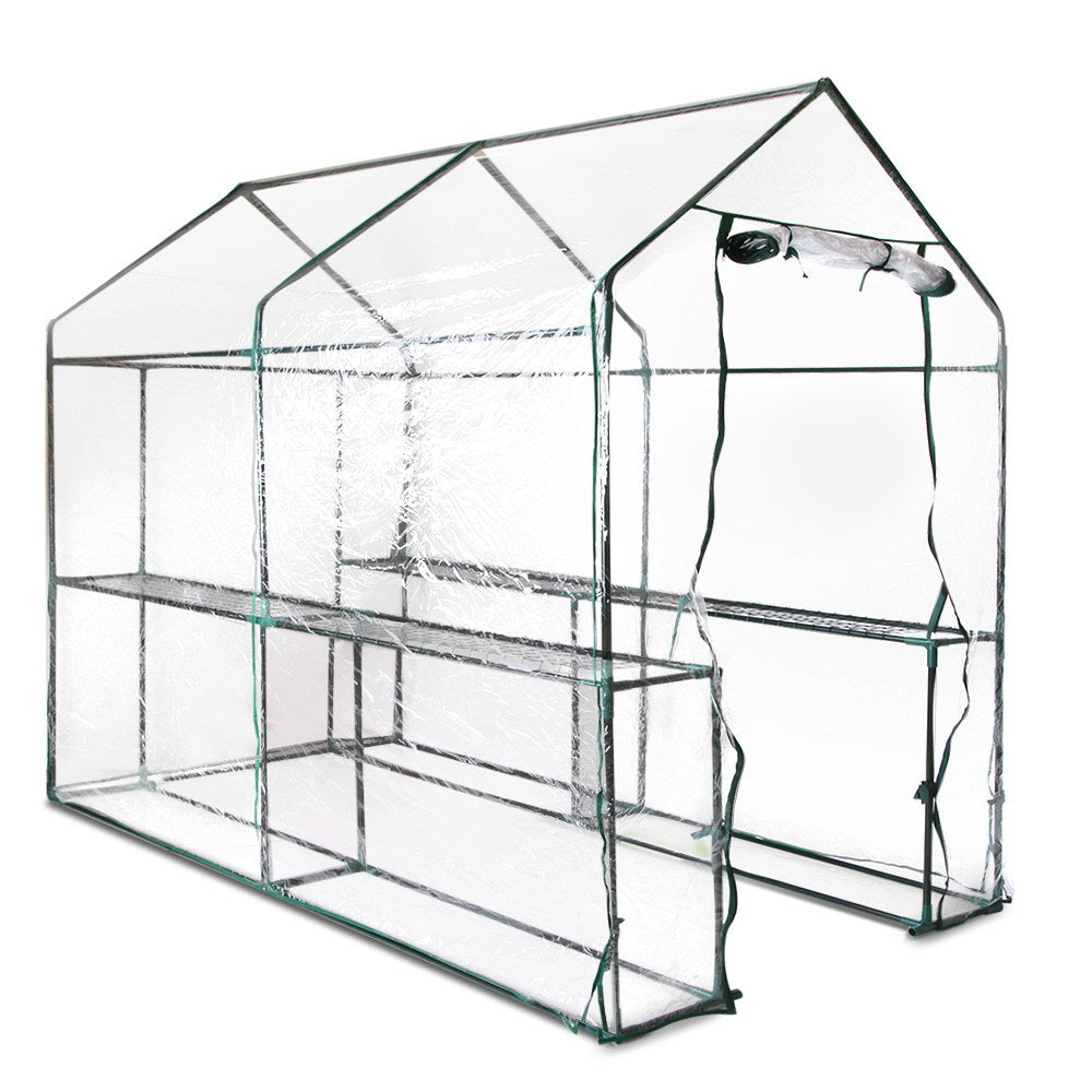 Green Fingers Greenhouse 1.2x1.9x1.9M Walk in Green House Tunnel Clear Garden Shed 4 Shelves-Home & Garden > Green Houses-PEROZ Accessories
