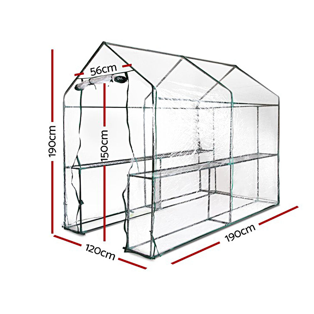 Green Fingers Greenhouse 1.2x1.9x1.9M Walk in Green House Tunnel Clear Garden Shed 4 Shelves-Home & Garden > Green Houses-PEROZ Accessories