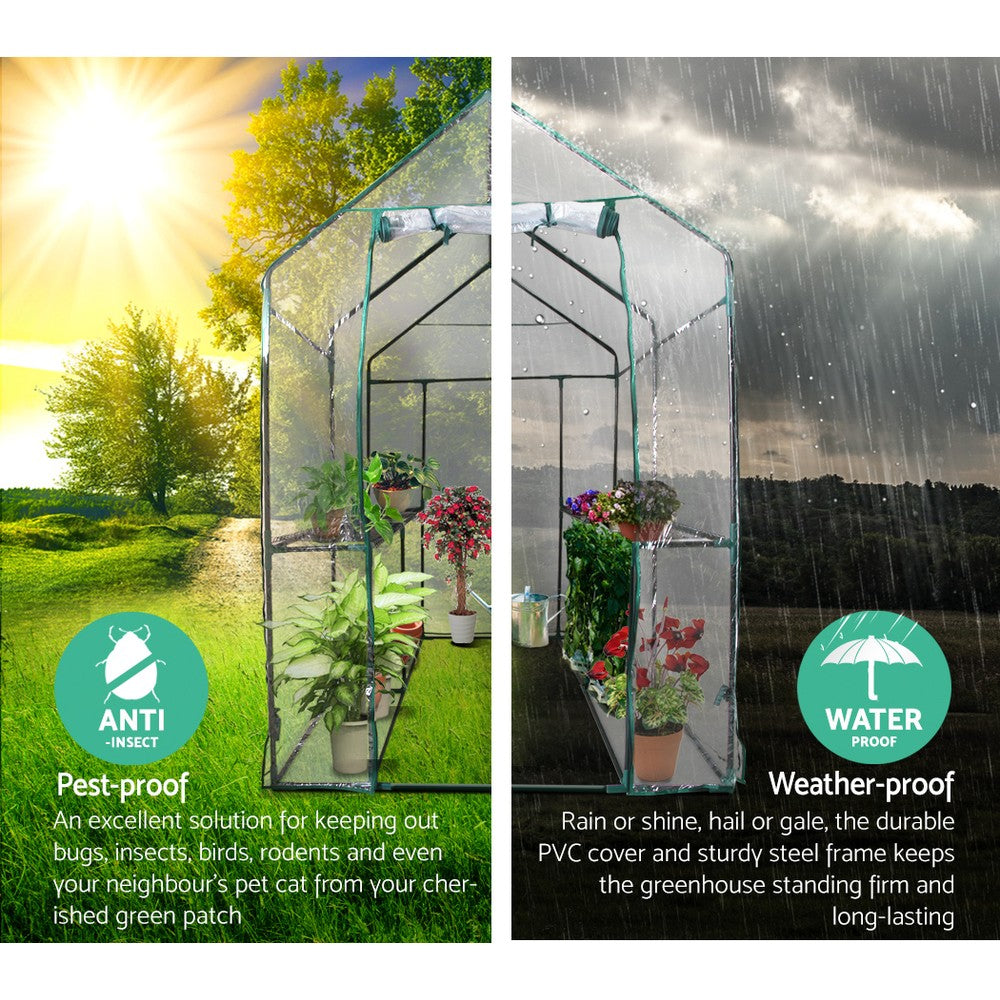 Green Fingers Greenhouse 1.2x1.9x1.9M Walk in Green House Tunnel Clear Garden Shed 4 Shelves-Home & Garden > Green Houses-PEROZ Accessories