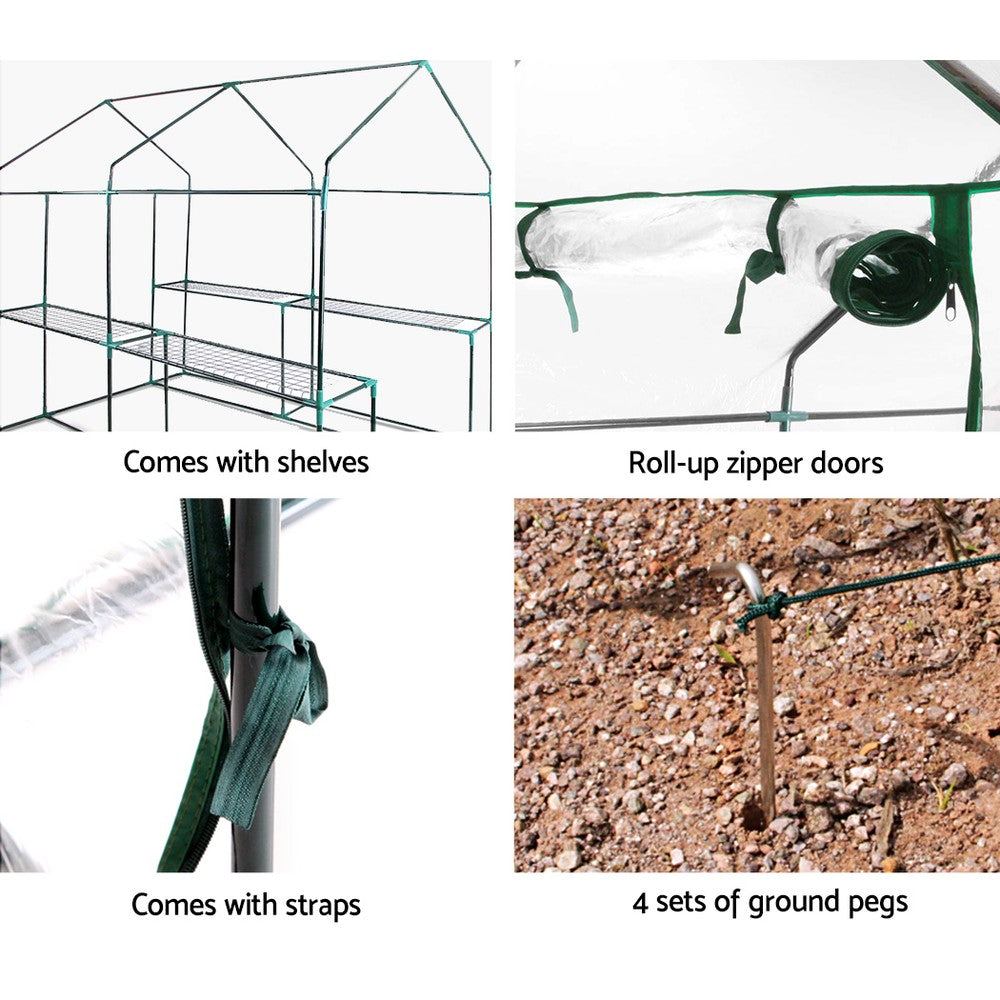 Green Fingers Greenhouse 1.2x1.9x1.9M Walk in Green House Tunnel Clear Garden Shed 4 Shelves-Home & Garden > Green Houses-PEROZ Accessories