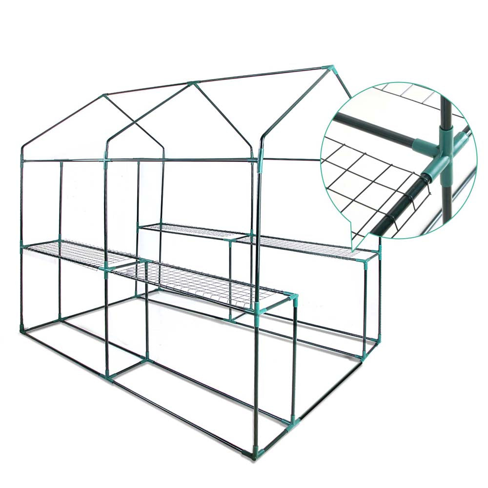 Green Fingers Greenhouse 1.2x1.9x1.9M Walk in Green House Tunnel Clear Garden Shed 4 Shelves-Home & Garden > Green Houses-PEROZ Accessories