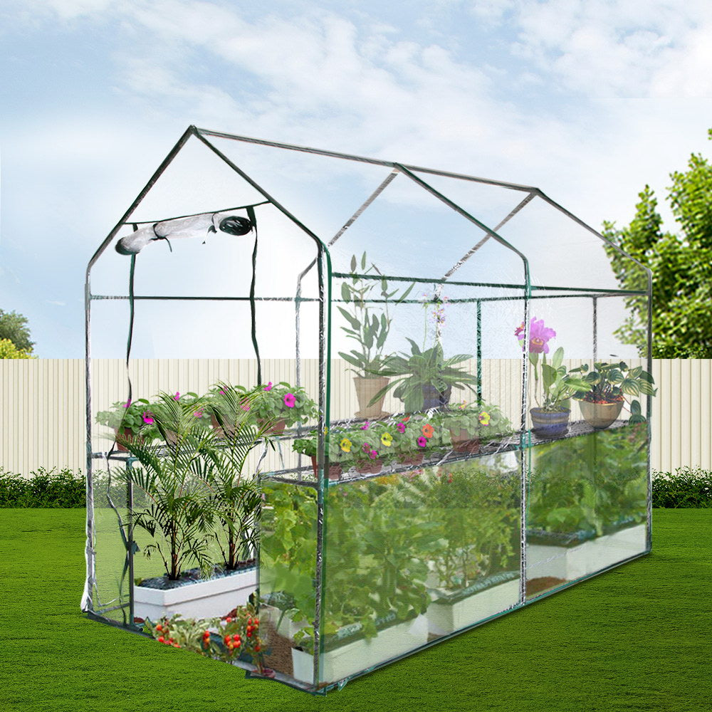 Green Fingers Greenhouse 1.2x1.9x1.9M Walk in Green House Tunnel Clear Garden Shed 4 Shelves-Home & Garden > Green Houses-PEROZ Accessories