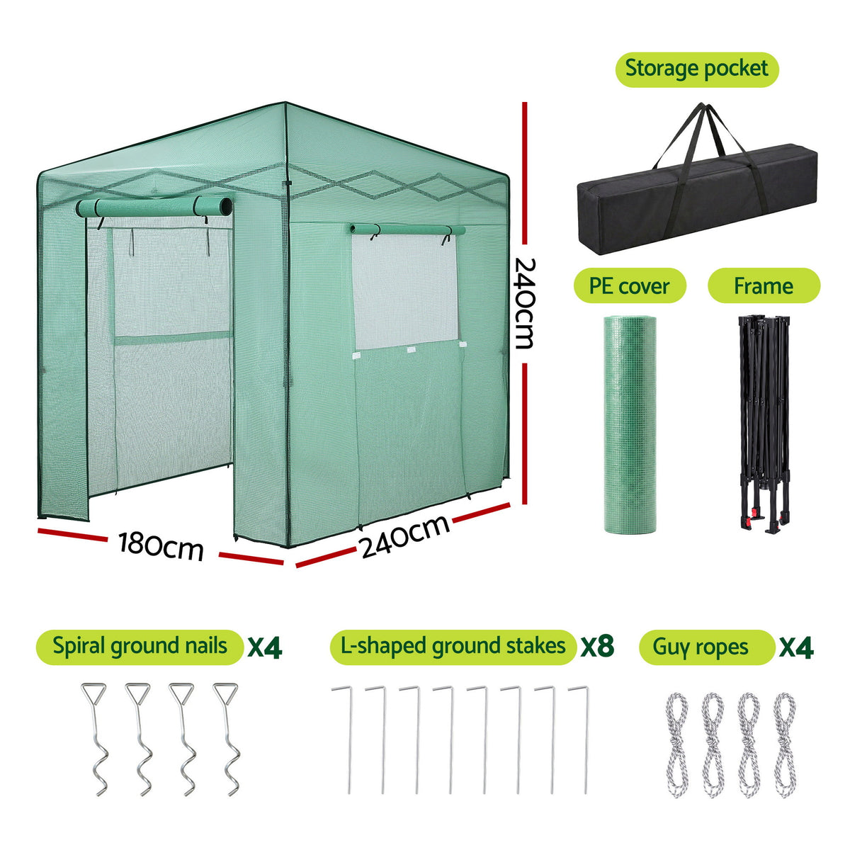 Green Fingers Greenhouse 180x240x240cm Steel Frame PE Cover Outdoor Shelter-Home & Garden > Greenhouses > Greenhouses & Accessories-PEROZ Accessories