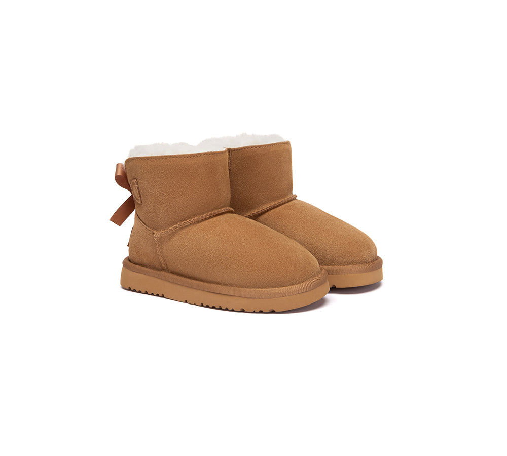 AUSTRALIAN SHEPHERD UGG Boots Kids Sheepskin Wool Back Bow Ankle Melub-UGG Boots-PEROZ Accessories