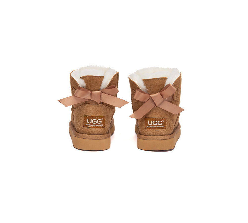 AUSTRALIAN SHEPHERD UGG Boots Kids Sheepskin Wool Back Bow Ankle Melub-UGG Boots-PEROZ Accessories