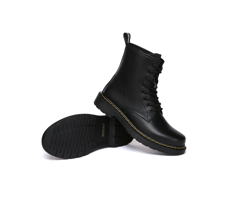 EVERAU® Women Leather Lace Up Black Chunky Boots Simona-PEROZ Accessories