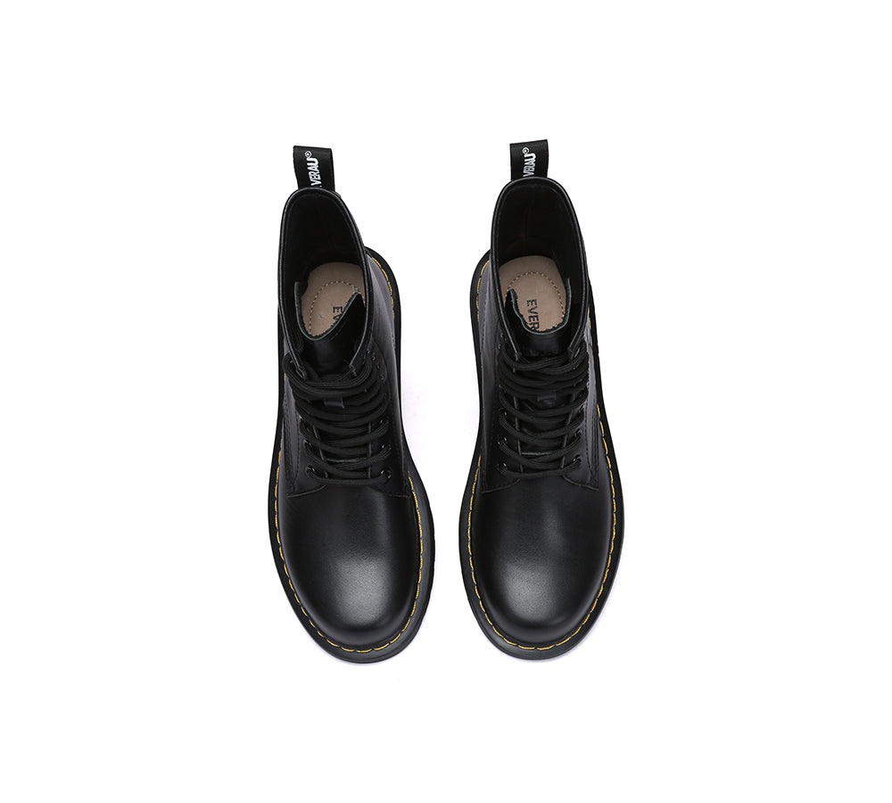 EVERAU® Women Leather Lace Up Black Chunky Boots Simona-PEROZ Accessories