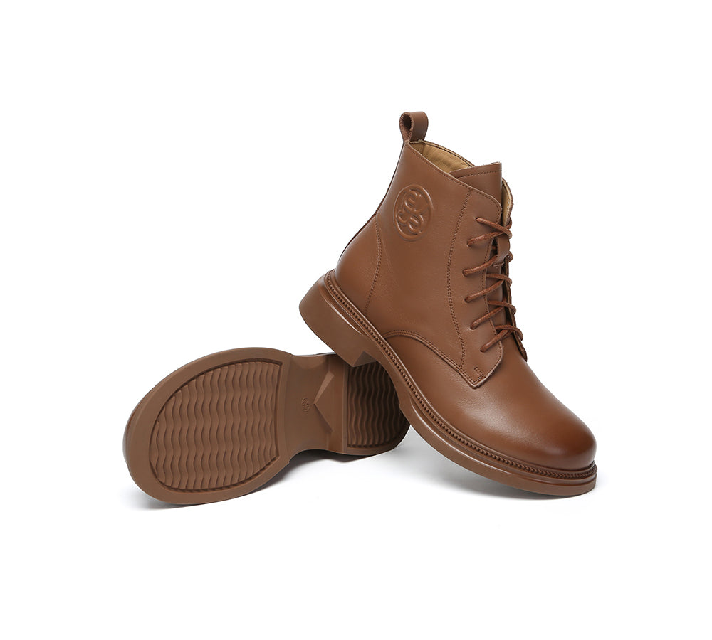 EVERAU Women Leather Lace Up Zipper Ankle Boots Gabriela