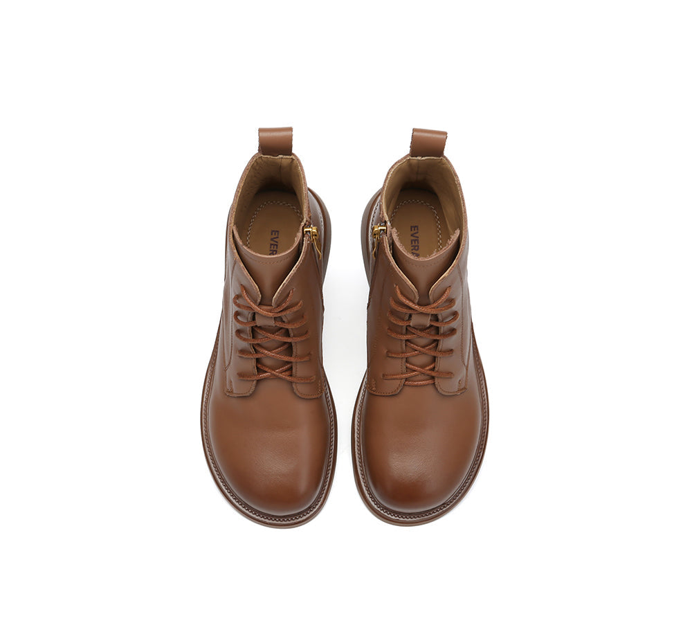 EVERAU Women Leather Lace Up Zipper Ankle Boots Gabriela