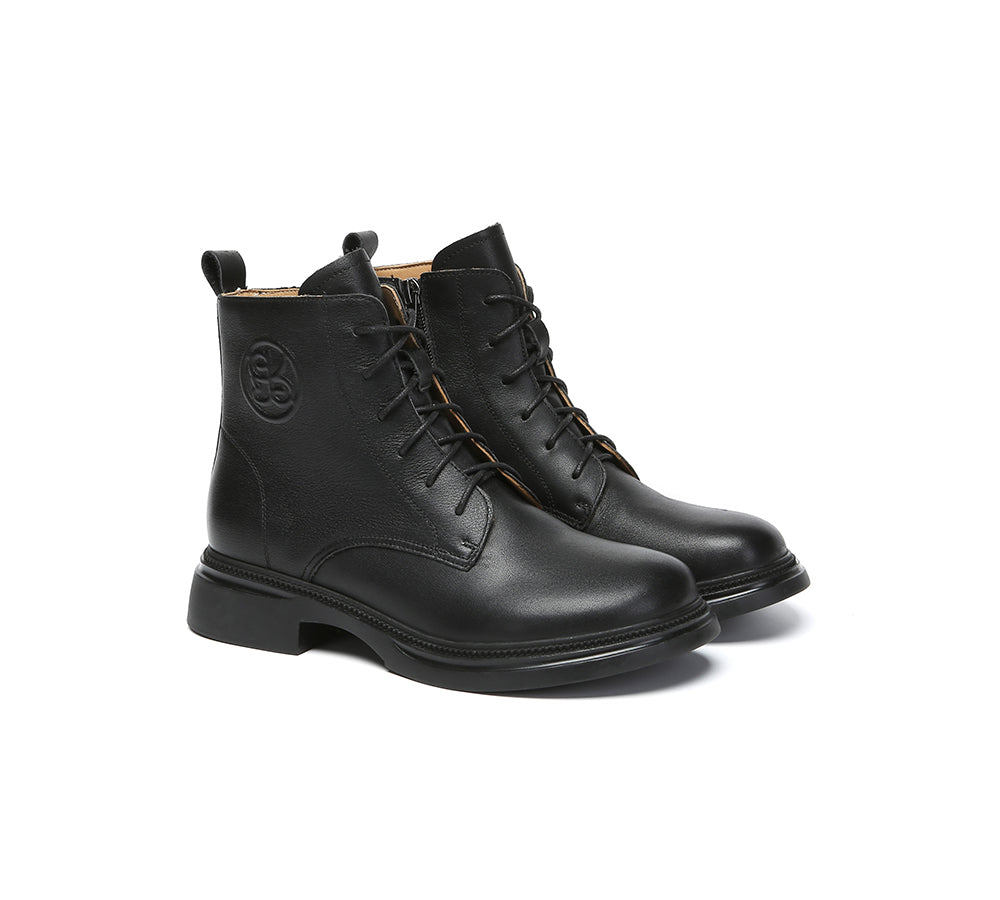 EVERAU Women Leather Lace Up Zipper Ankle Boots Gabriela