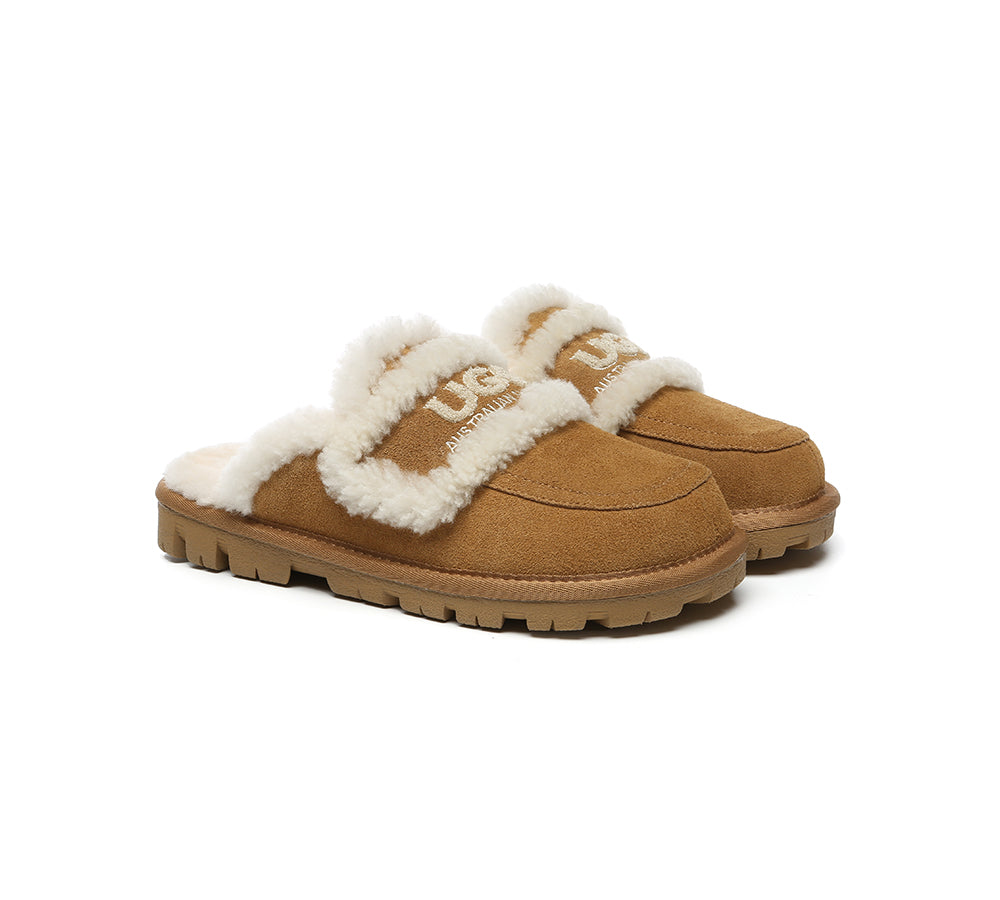 AUSTRALIAN SHEPHERD UGG Slippers Men Sheepskin Wool Large Size Rilee