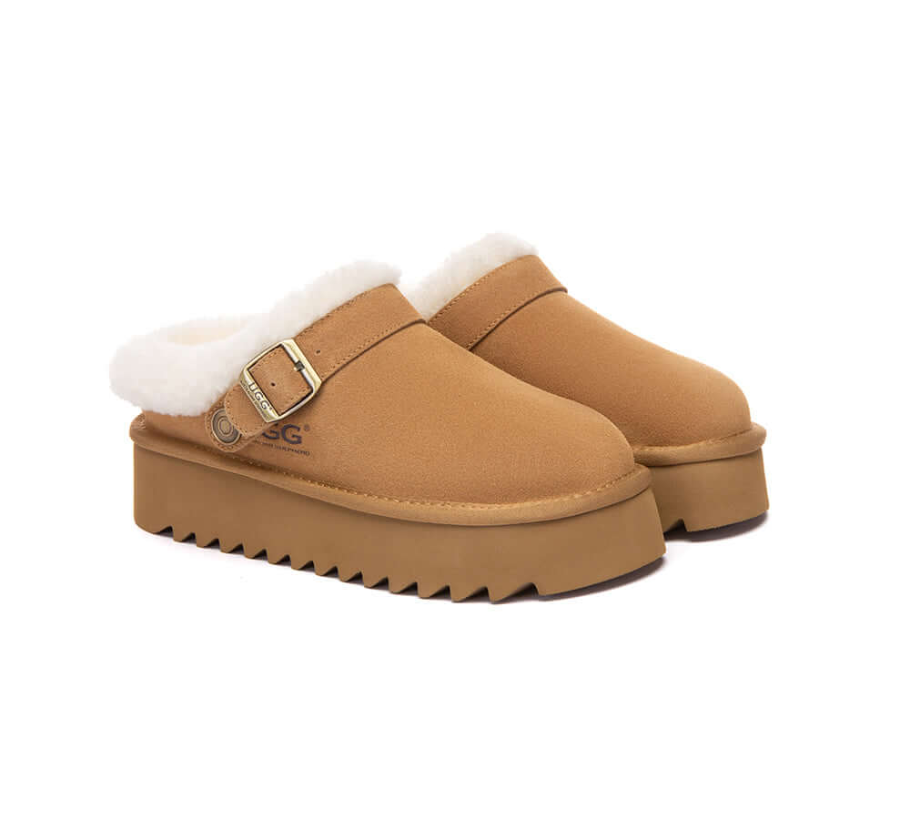 AUSTRALIAN SHEPHERD® UGG Slippers Sheepskin Wool Adjustable Strap Platform Pulsey-PEROZ Accessories