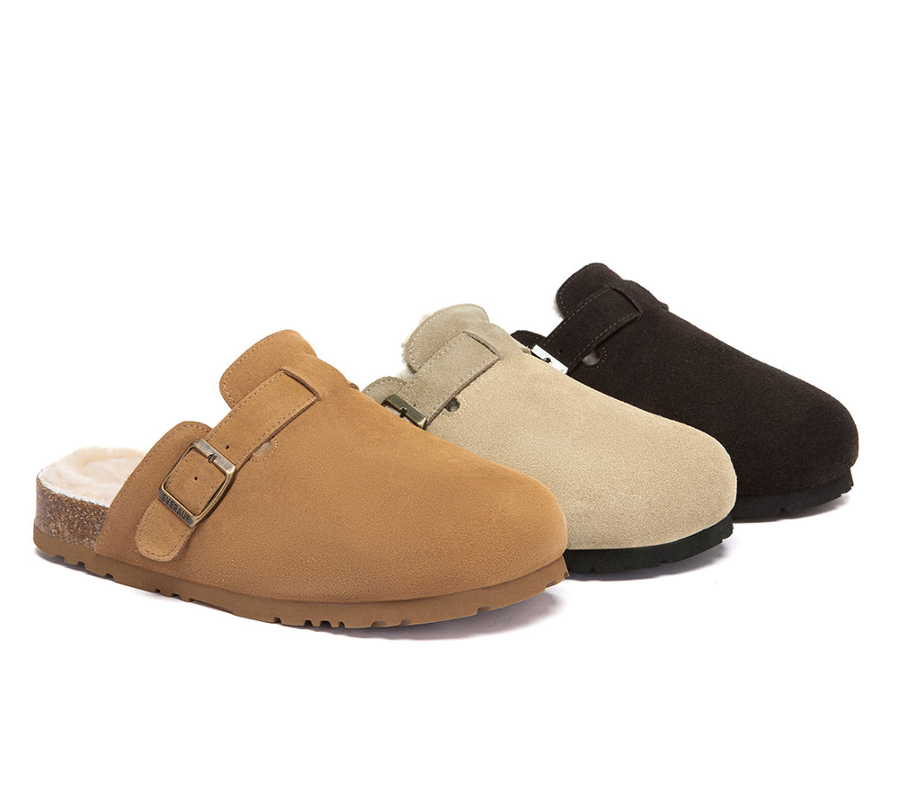 EVERAU UGG Slippers Sheepskin Wool Adjustable Strap Clog Hazco