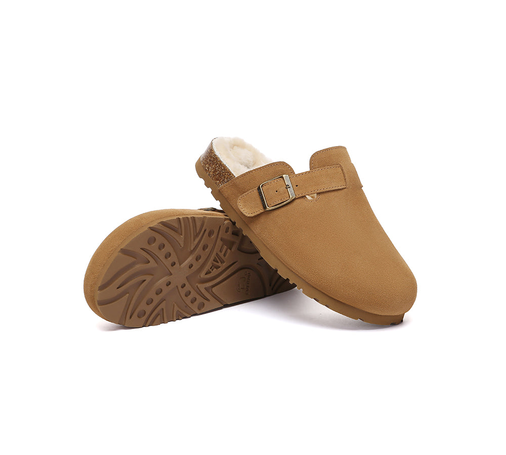 EVERAU UGG Slippers Sheepskin Wool Adjustable Strap Clog Hazco