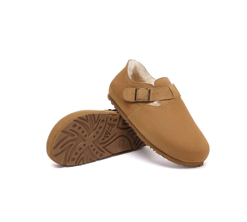 EVERAU UGG Slippers Sheepskin Wool Adjustable Strap Clog Hazora