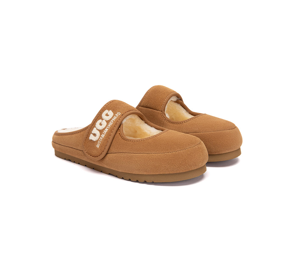 AUSTRALIAN SHEPHERD UGG Slippers Sheepskin Wool Adjustable Strap Mary Jane Velly
