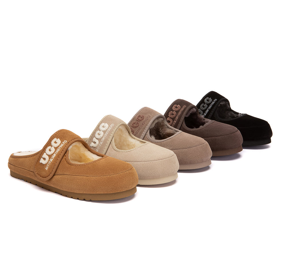 AUSTRALIAN SHEPHERD UGG Slippers Sheepskin Wool Adjustable Strap Mary Jane Velly