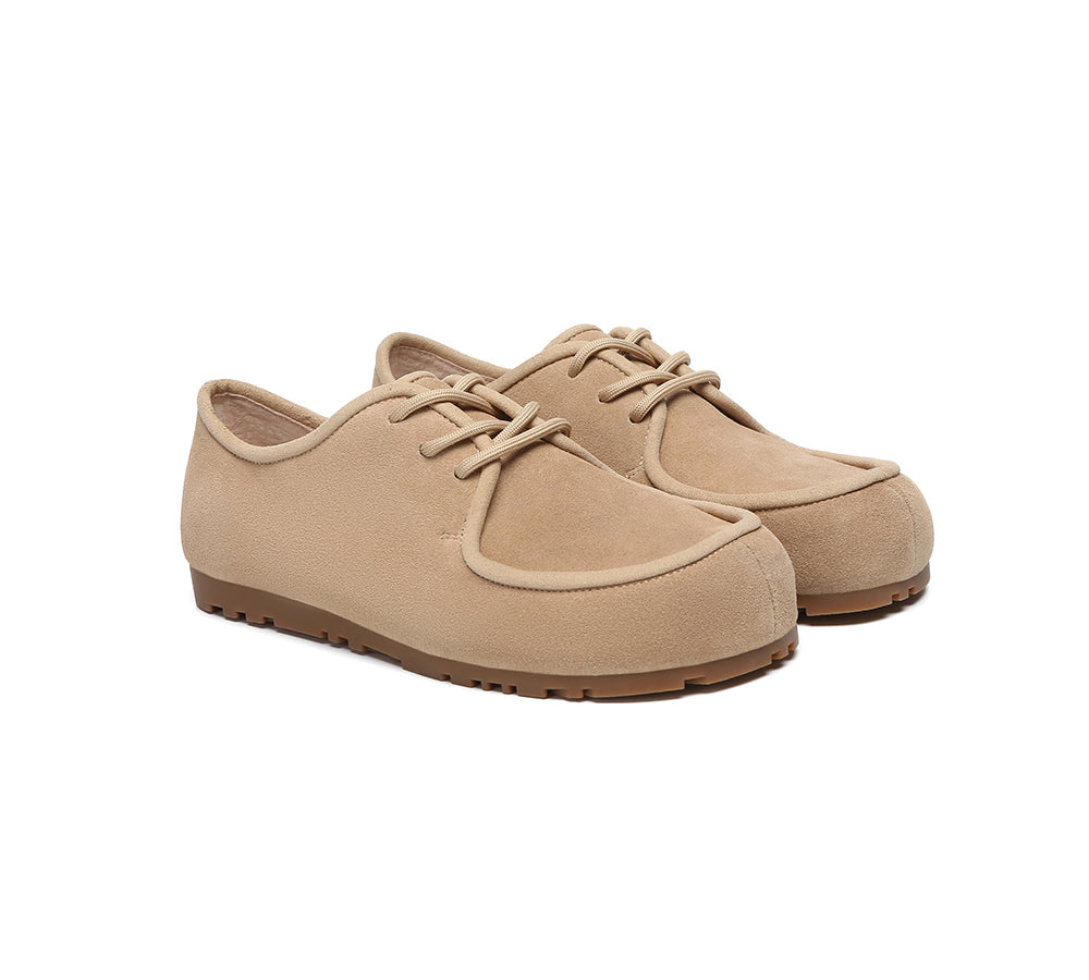 EVERAU Women Suede Leather Lace Up Casual Wallabee Brandon