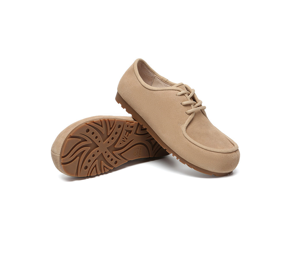 EVERAU Women Suede Leather Lace Up Casual Wallabee Brandon