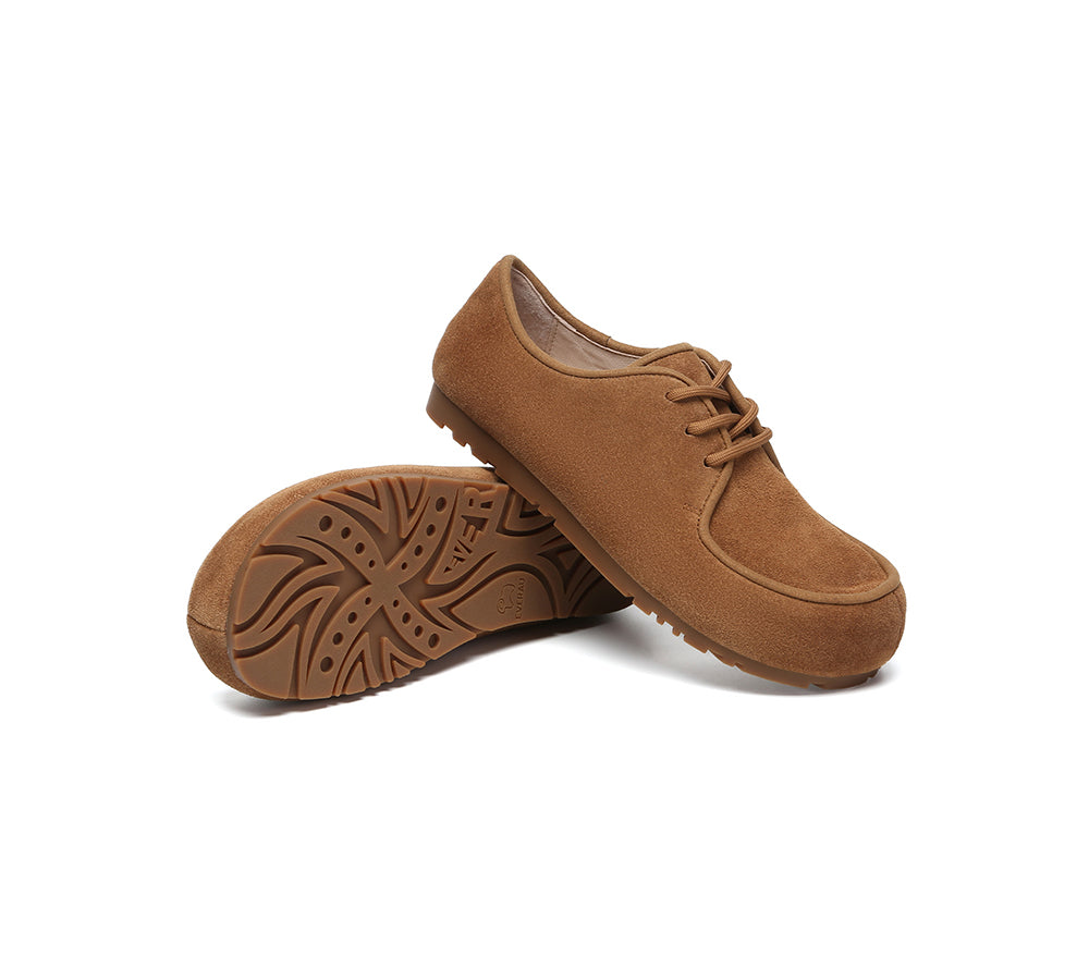 EVERAU Women Suede Leather Lace Up Casual Wallabee Brandon
