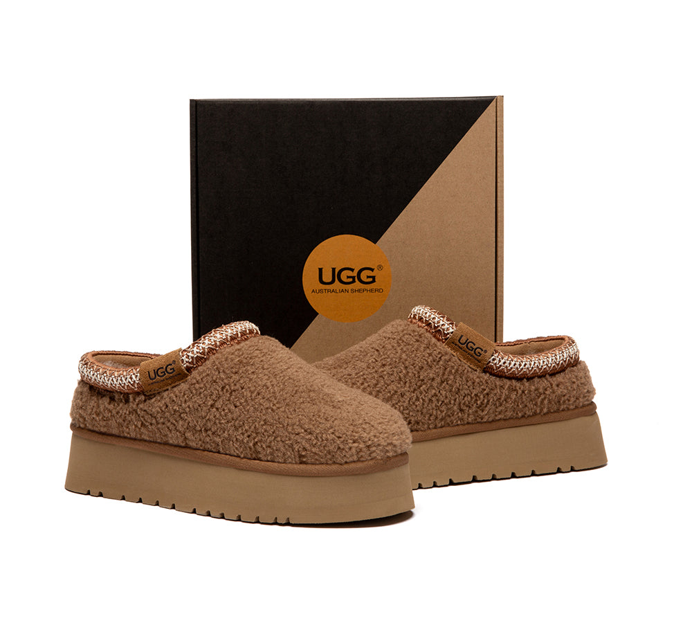 AUSTRALIAN SHEPHERD UGG Slippers Sheepskin Wool Ankle Platform Tayla