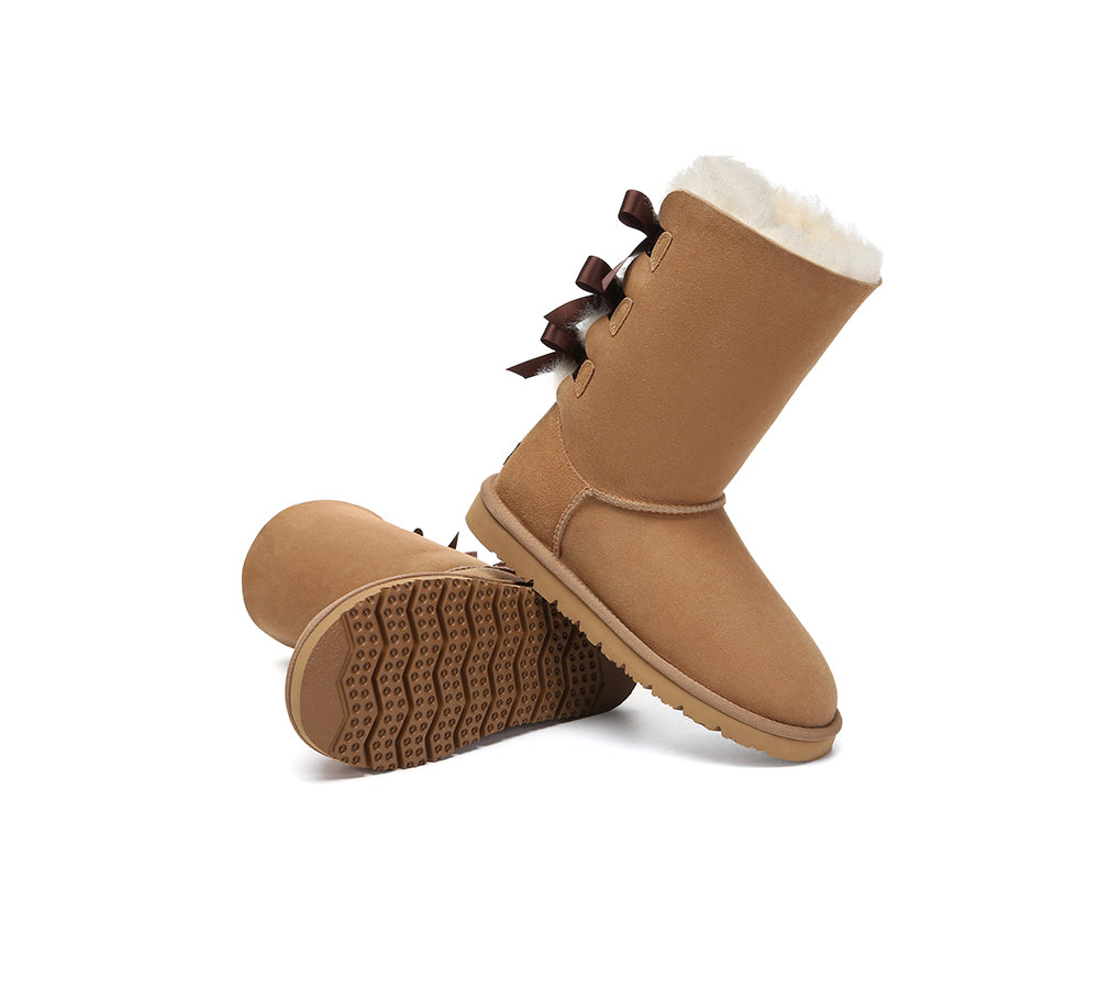 AUSTRALIAN SHEPHERD® UGG Boots Women Double faced Sheepskin Wool Tall Back Bow-PEROZ Accessories