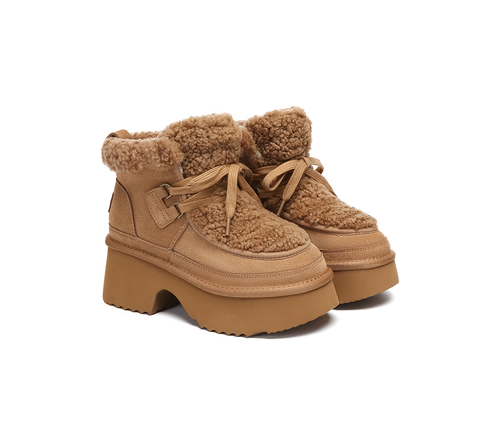 AUSTRALIAN SHEPHERD® UGG Boots Women Sheepskin Wool Lace Up Chunky Platform Bumpy-PEROZ Accessories