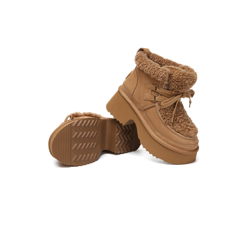 AUSTRALIAN SHEPHERD® UGG Boots Women Sheepskin Wool Lace Up Chunky Platform Bumpy-PEROZ Accessories