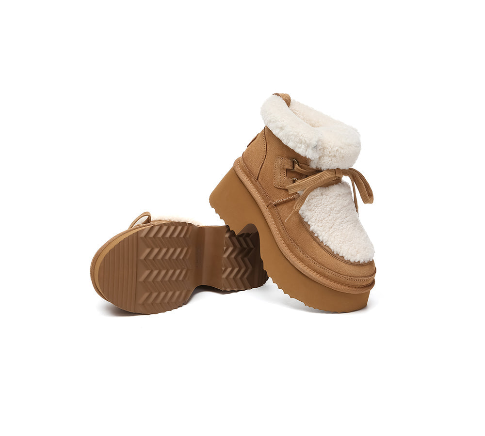 AUSTRALIAN SHEPHERD® UGG Boots Women Sheepskin Wool Lace Up Chunky Platform Bumpy-PEROZ Accessories