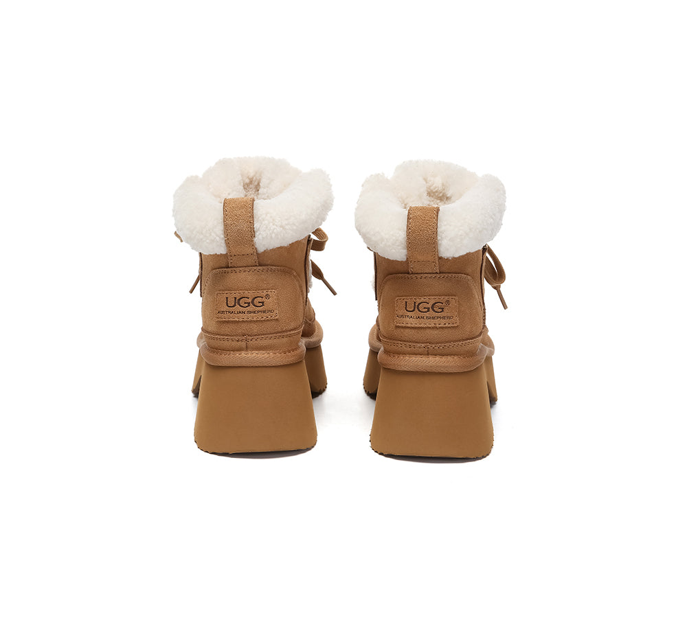 AUSTRALIAN SHEPHERD® UGG Boots Women Sheepskin Wool Lace Up Chunky Platform Bumpy-PEROZ Accessories