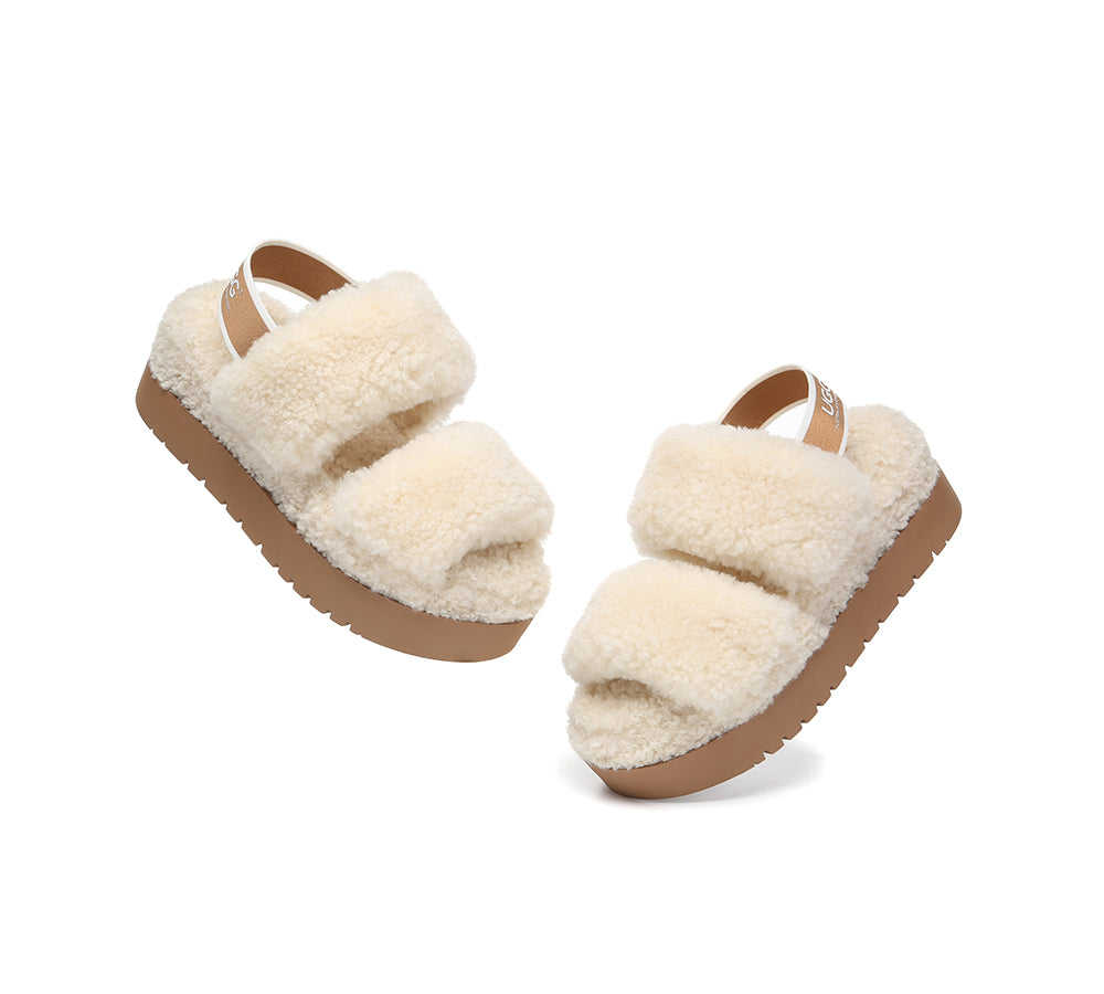 AUSTRALIAN SHEPHERD UGG Women Double Strap Slingback Platform Fluffy Slides Lyam