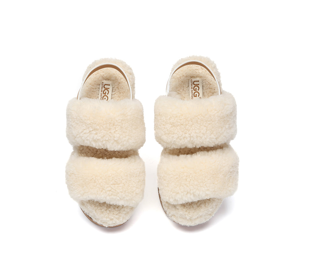 AUSTRALIAN SHEPHERD UGG Women Double Strap Slingback Platform Fluffy Slides Lyam