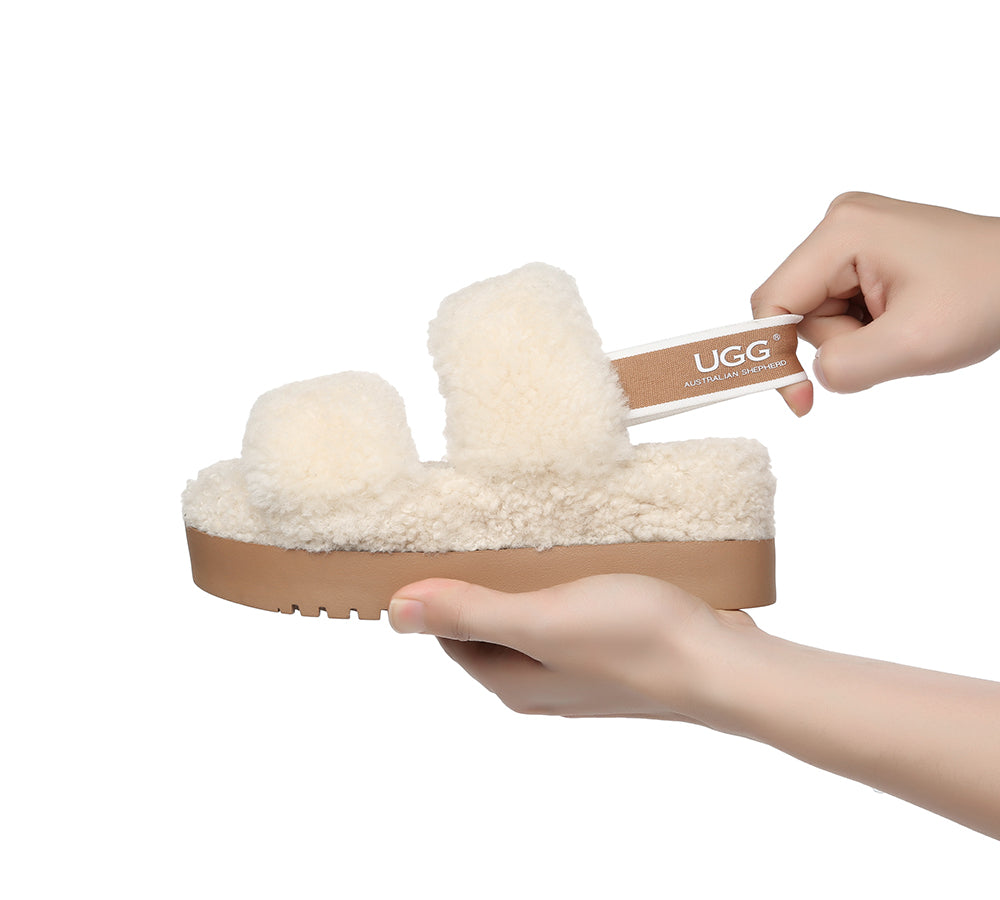 AUSTRALIAN SHEPHERD UGG Women Double Strap Slingback Platform Fluffy Slides Lyam