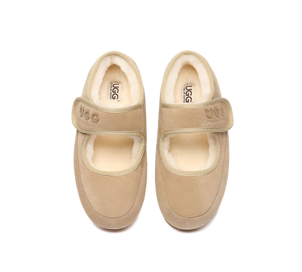 AUSTRALIAN SHEPHERD UGG Slippers Sheepskin Wool Adjustable Strap Mary Jane Velvi