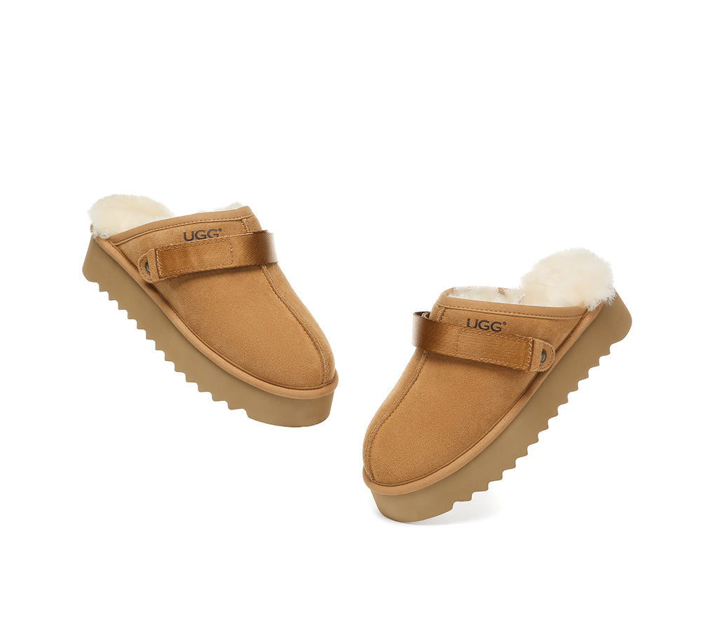 AUSTRALIAN SHEPHERD UGG Slippers Sheepskin Wool Slingback Platform Cozeln