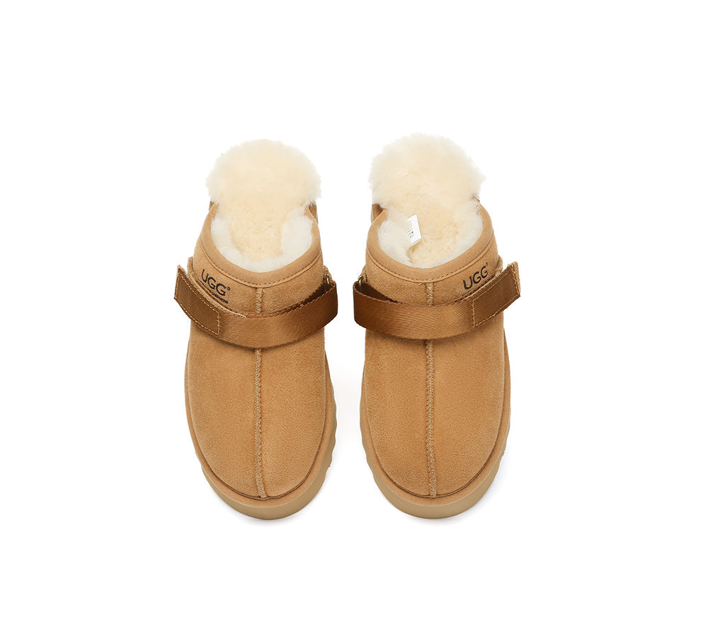 AUSTRALIAN SHEPHERD UGG Slippers Sheepskin Wool Slingback Platform Cozeln