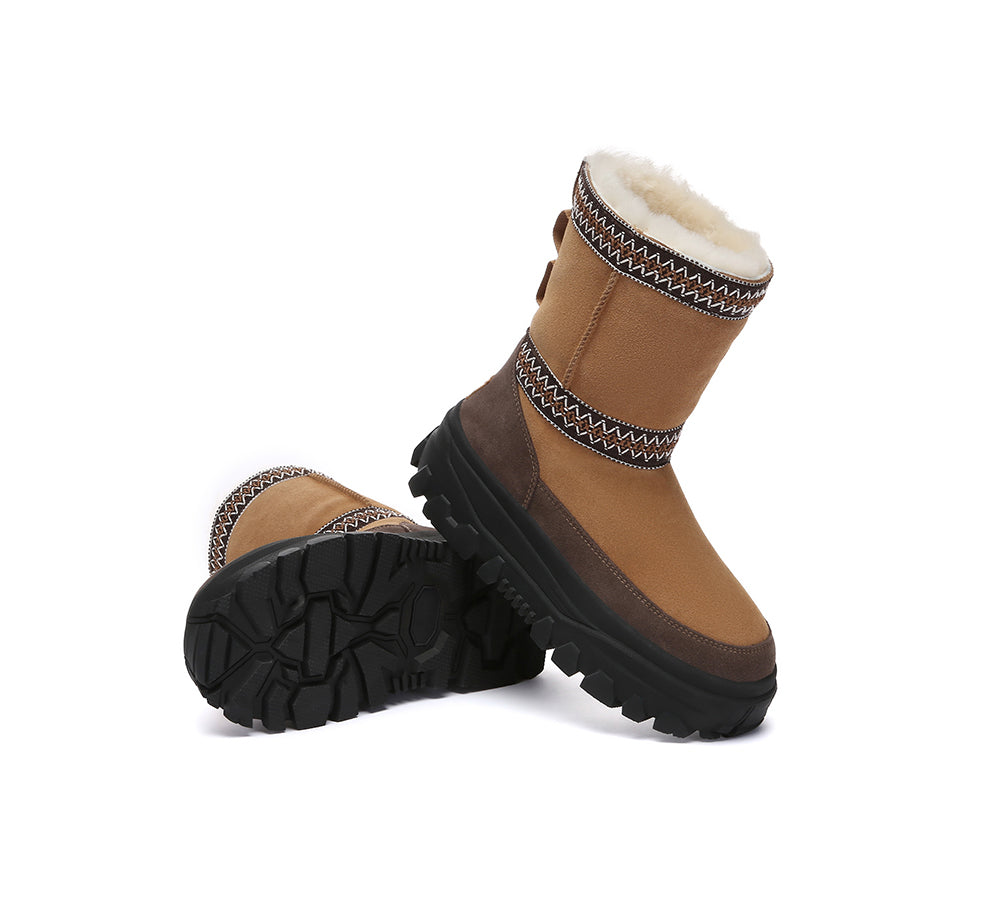 AUSTRALIAN SHEPHERD UGG Boots Sheepskin Wool Mid Calf Chunky Platform Glacelle